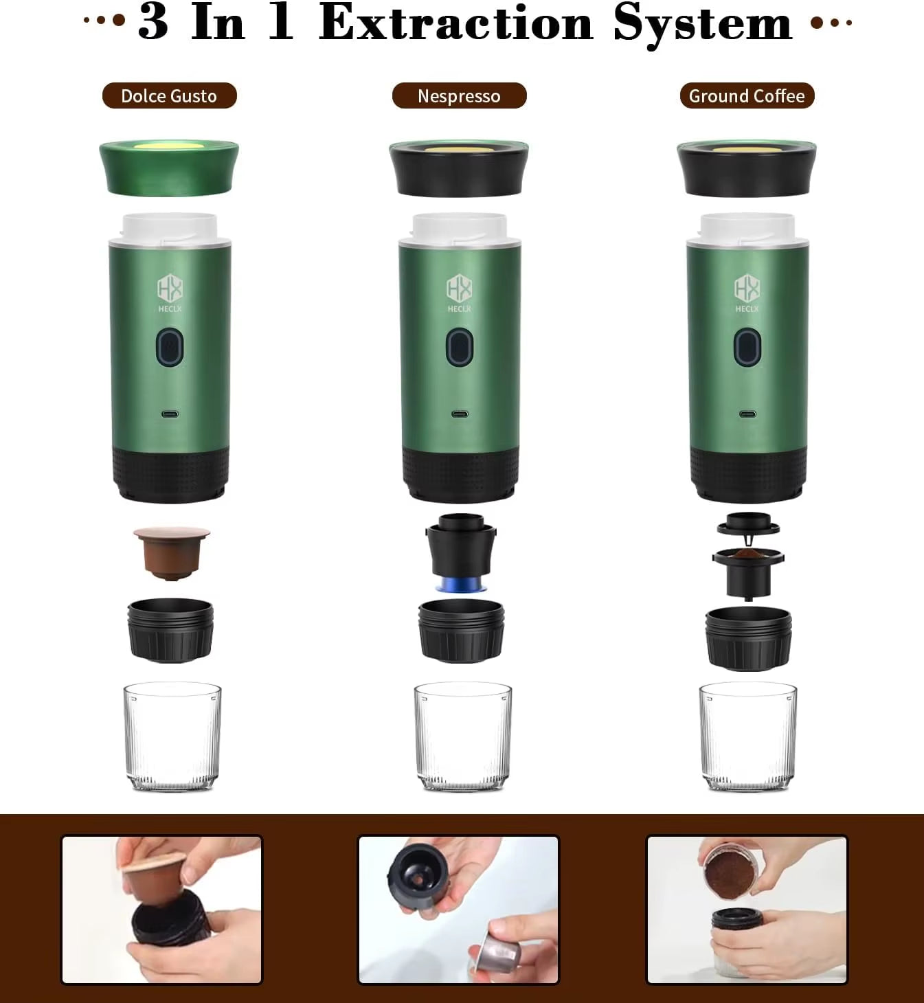 Portable Electric Espresso Machine, Travel Coffee Maker for Camping, Car Coffee Maker Self-Heating, Compatible with Ground Coffe