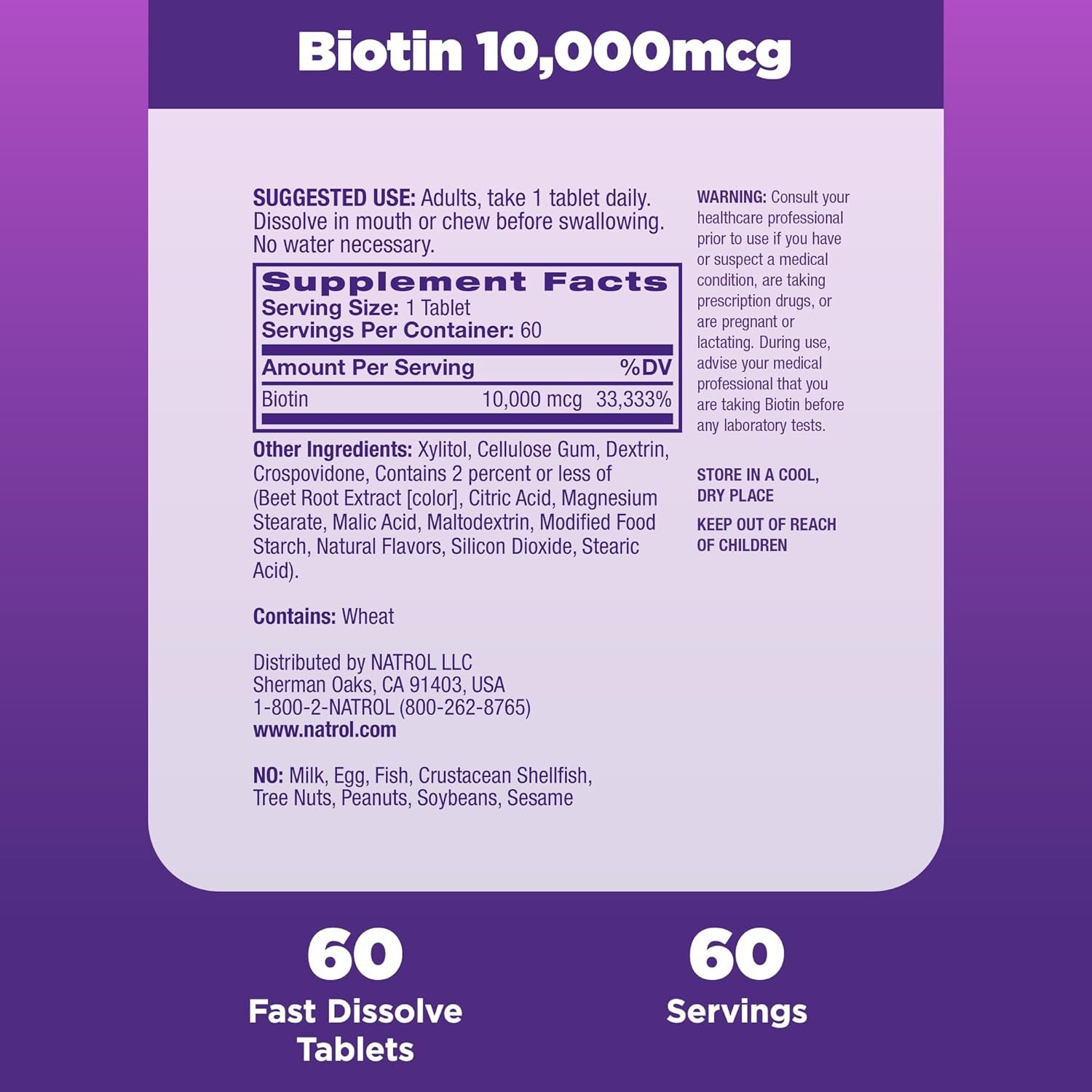 Biotin Beauty Tablets, Promotes Healthy Hair, Skin and Nails, Helps Support Energy Metabolism, Helps Convert Food into Energy, 10,000Mcg, 60Count, Strawberry