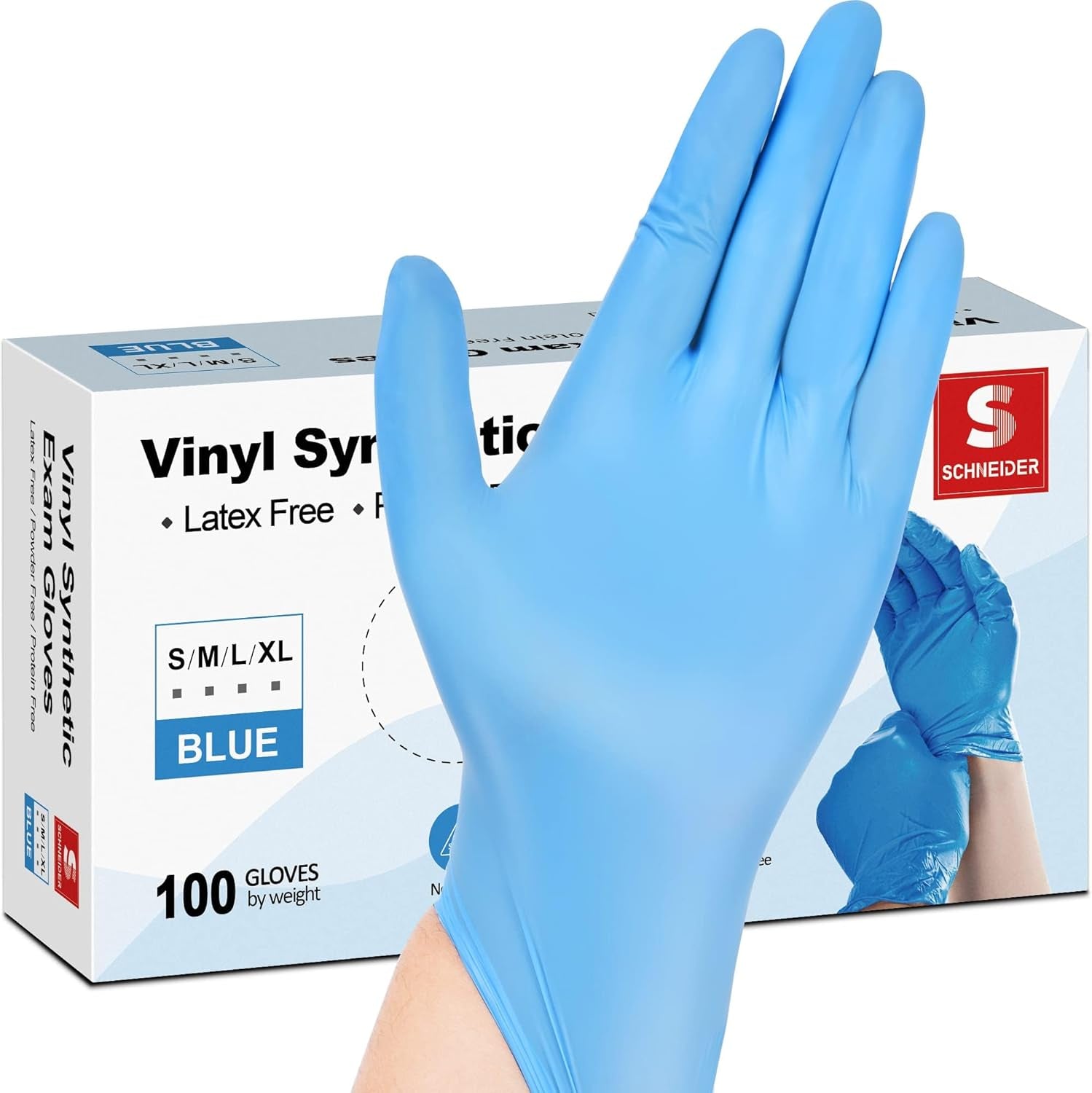 Blue Vinyl Synthetic Exam Gloves, Medium, Box of 100, 4-Mil, Powder-Free, Latex-Free, Non-Sterile, Disposable Gloves