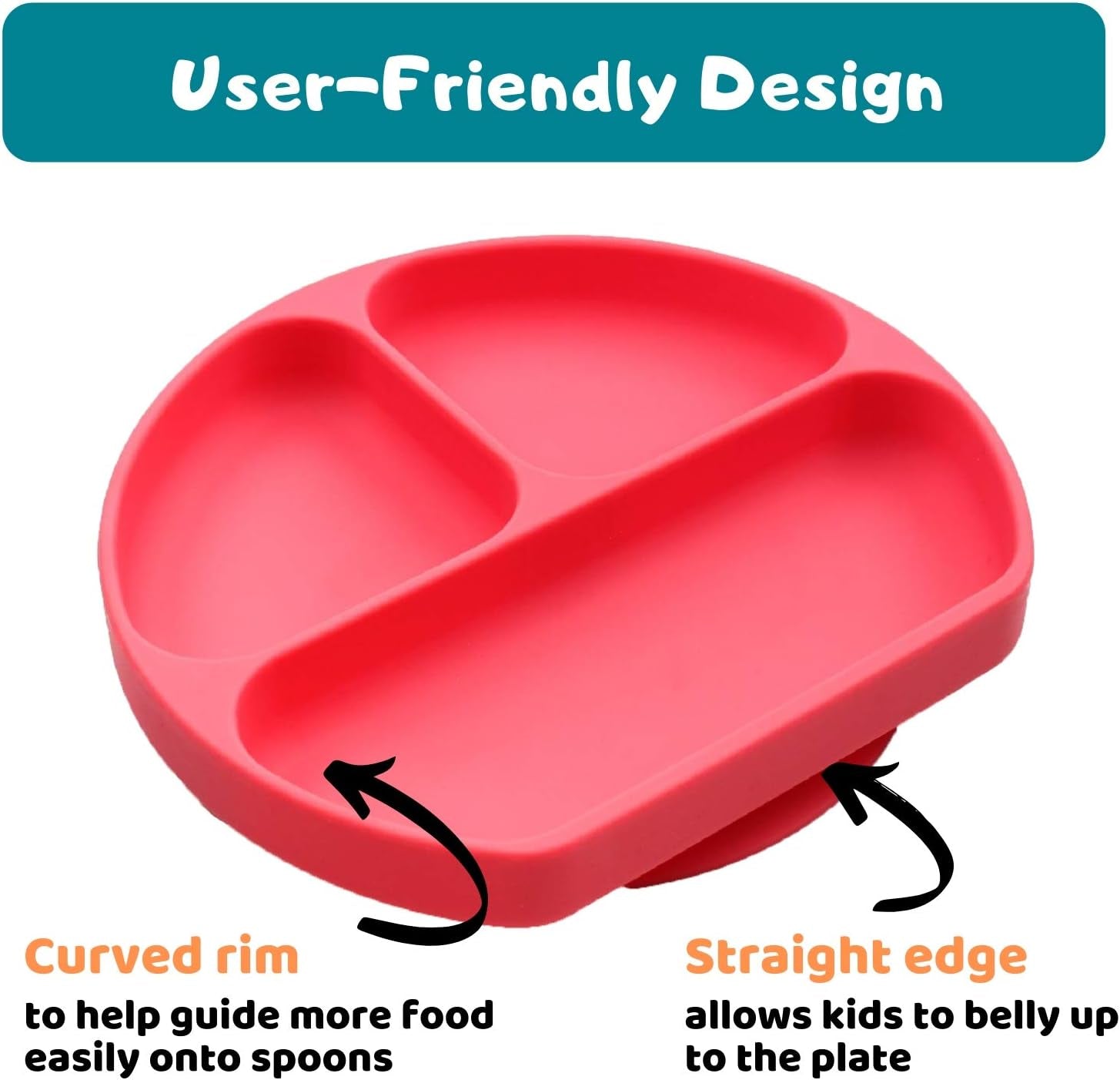 Suction Plate for Toddlers | BPA Free, 100% Food-Grade Silicone | Microwave, Dishwasher and Oven Safe | Stay Put Divided Baby Feeding Bowls and Dishes for Kids and Infants