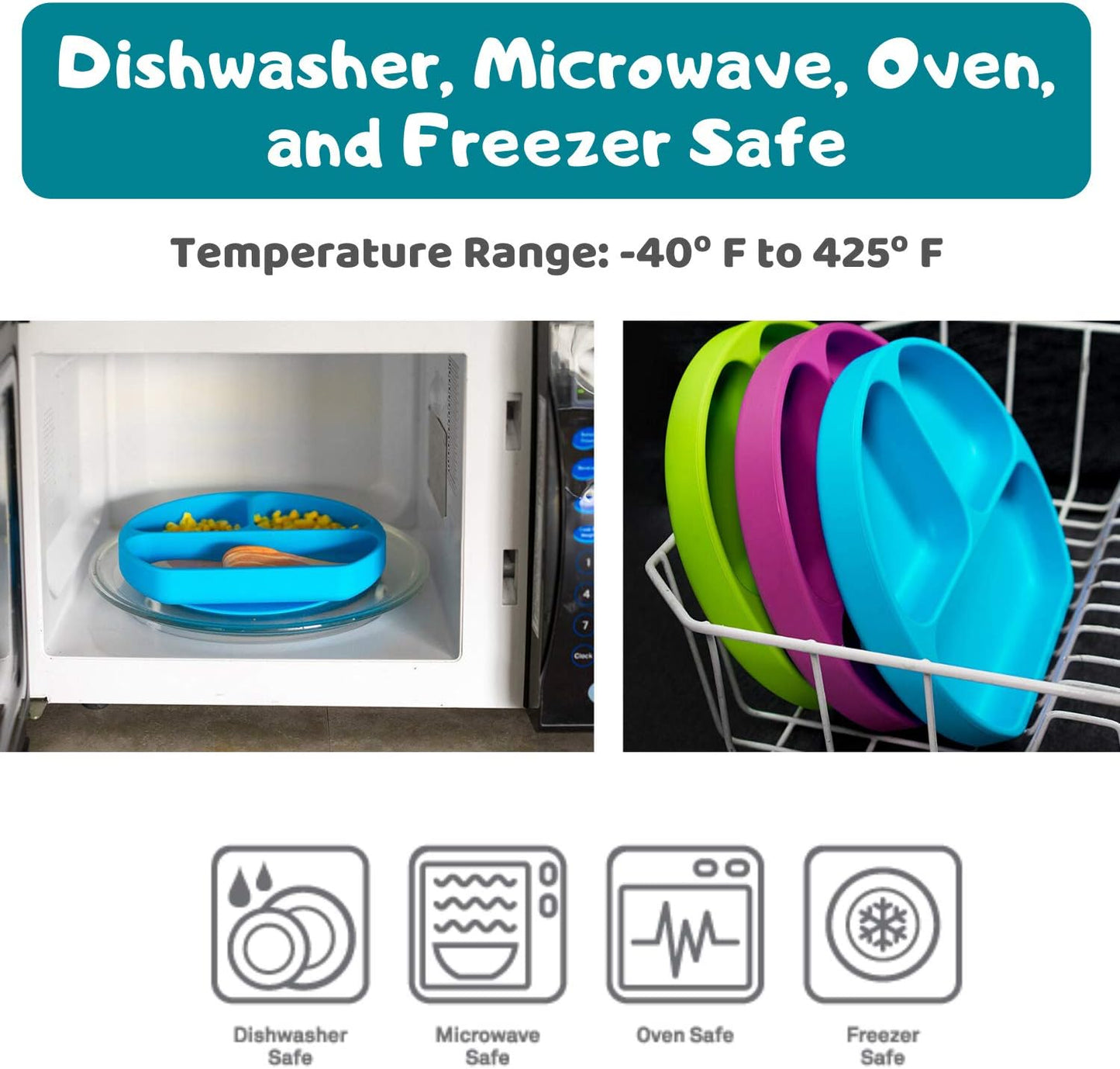 Suction Plate for Toddlers | BPA Free, 100% Food-Grade Silicone | Microwave, Dishwasher and Oven Safe | Stay Put Divided Baby Feeding Bowls and Dishes for Kids and Infants