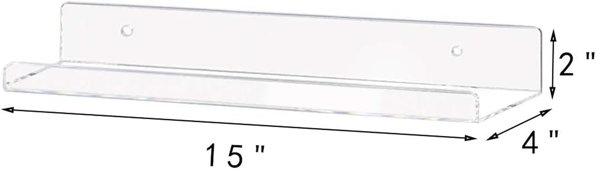 Clear Acrylic Shelf 15" Invisible Floating Wall Ledge Bookshelf, Kids Book Display Shelves Wall Mounted (15 Inch 3Pack)